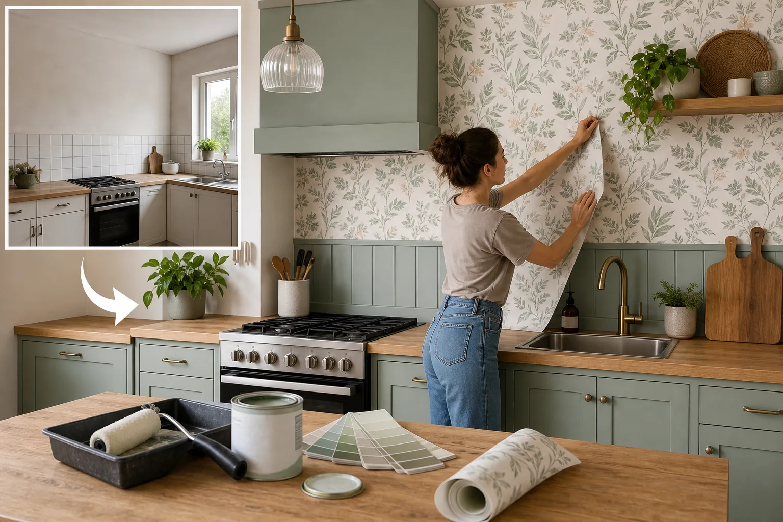 5. Refresh Walls With Paint or Removable Wallpaper — budget kitchen makeover ideas