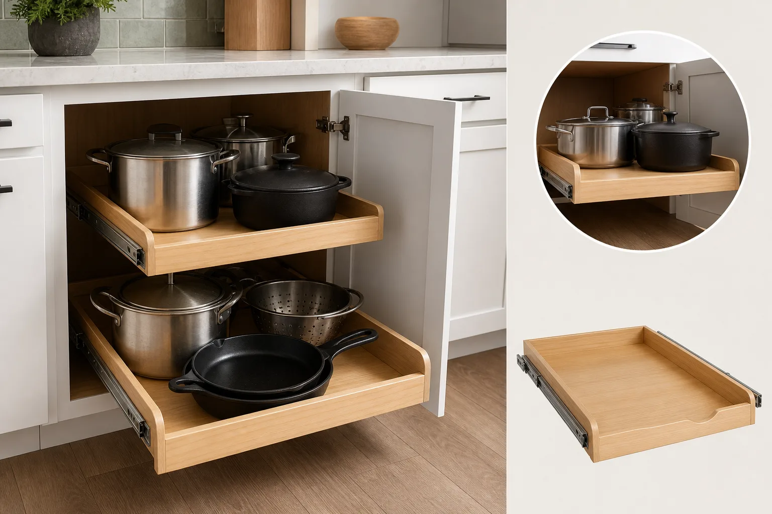 1. Install Pull-Out Shelves for Heavy Everyday Items — Deep Kitchen Cabinet Organization Ideas