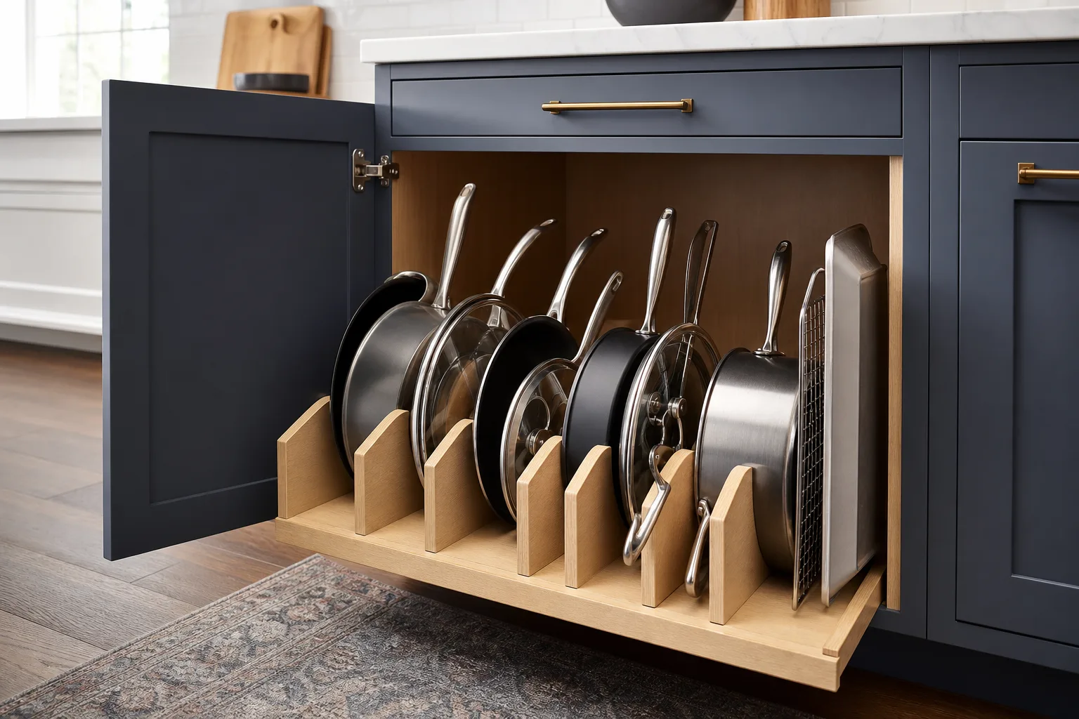 5. Store Pots and Pans Vertically — Deep Kitchen Cabinet Organization Ideas
