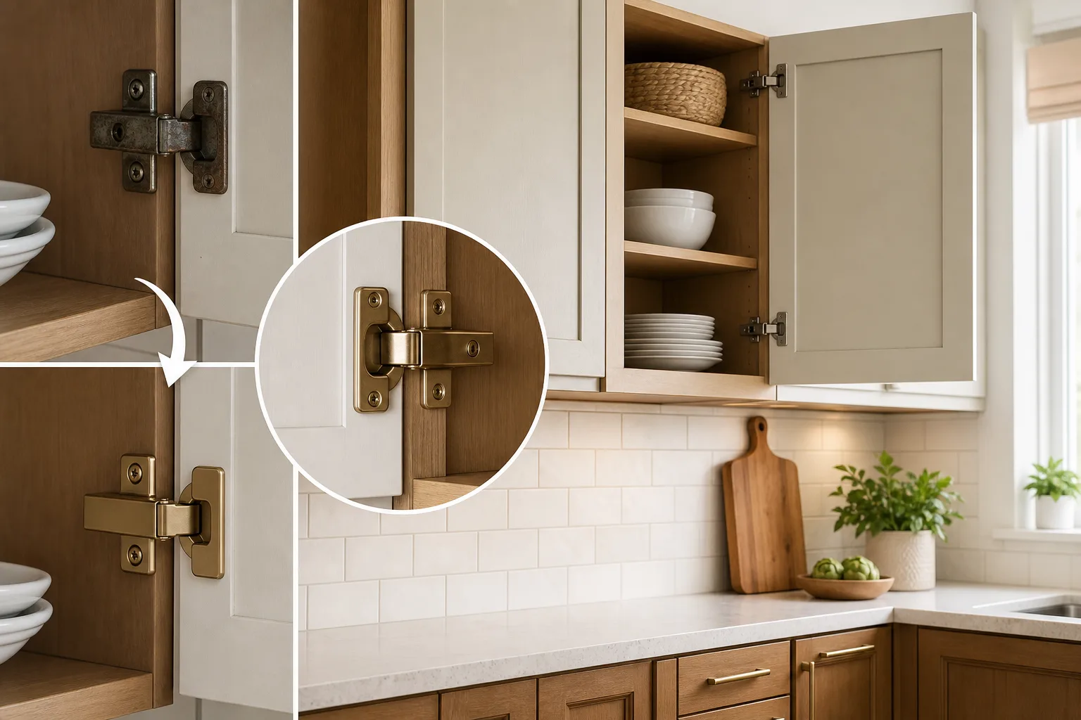 3. Upgrade or Cover Cabinet Hinges — kitchen cabinet makeover without painting