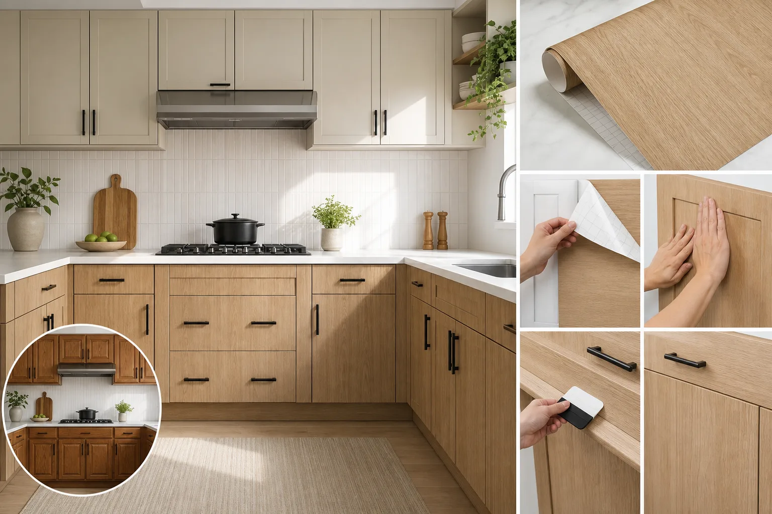 4. Use Peel-and-Stick Cabinet Vinyl Strategically — kitchen cabinet makeover without painting