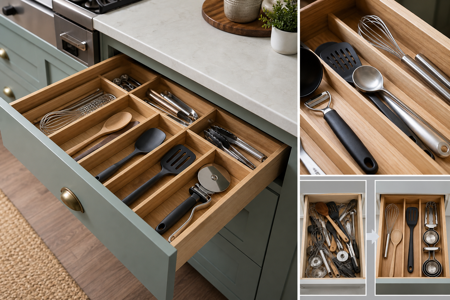 3. Install Drawer Dividers for Cooking Tools — kitchen cabinet storage ideas