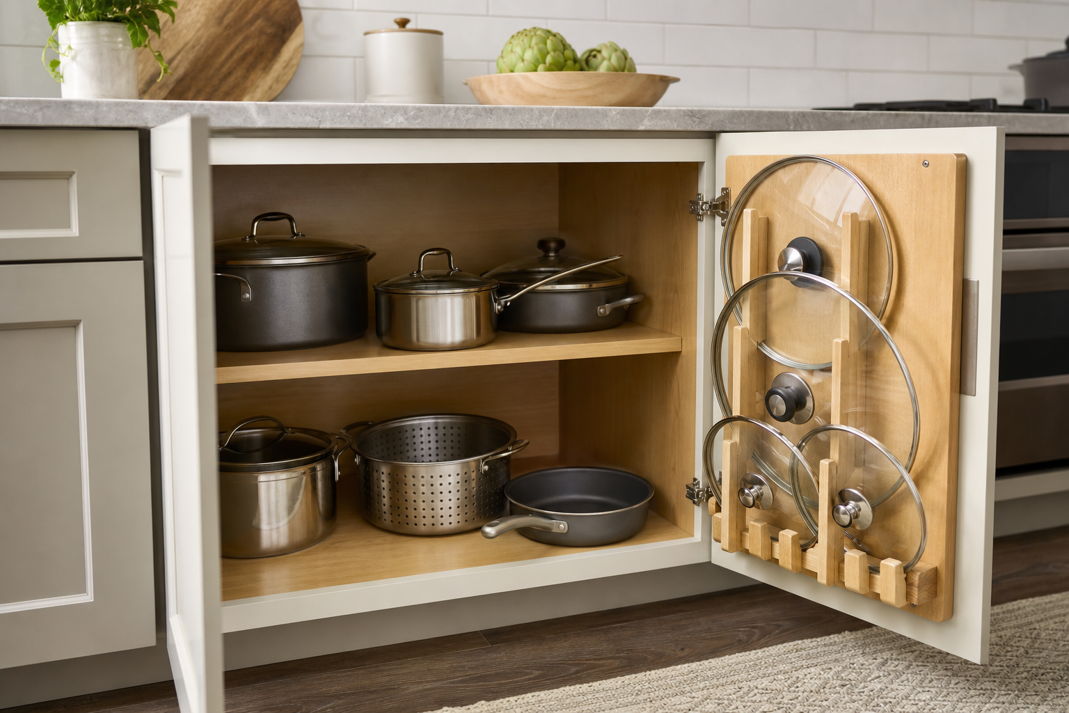 5. Create a Dedicated Lid Storage System — kitchen cabinet storage ideas