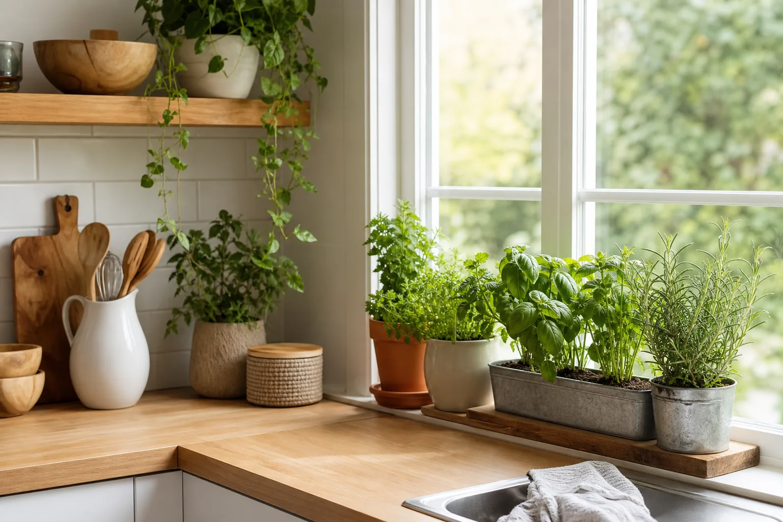 3. Add a Small Herb Garden by a Window — Kitchen Corner Decor Ideas for Small Spaces