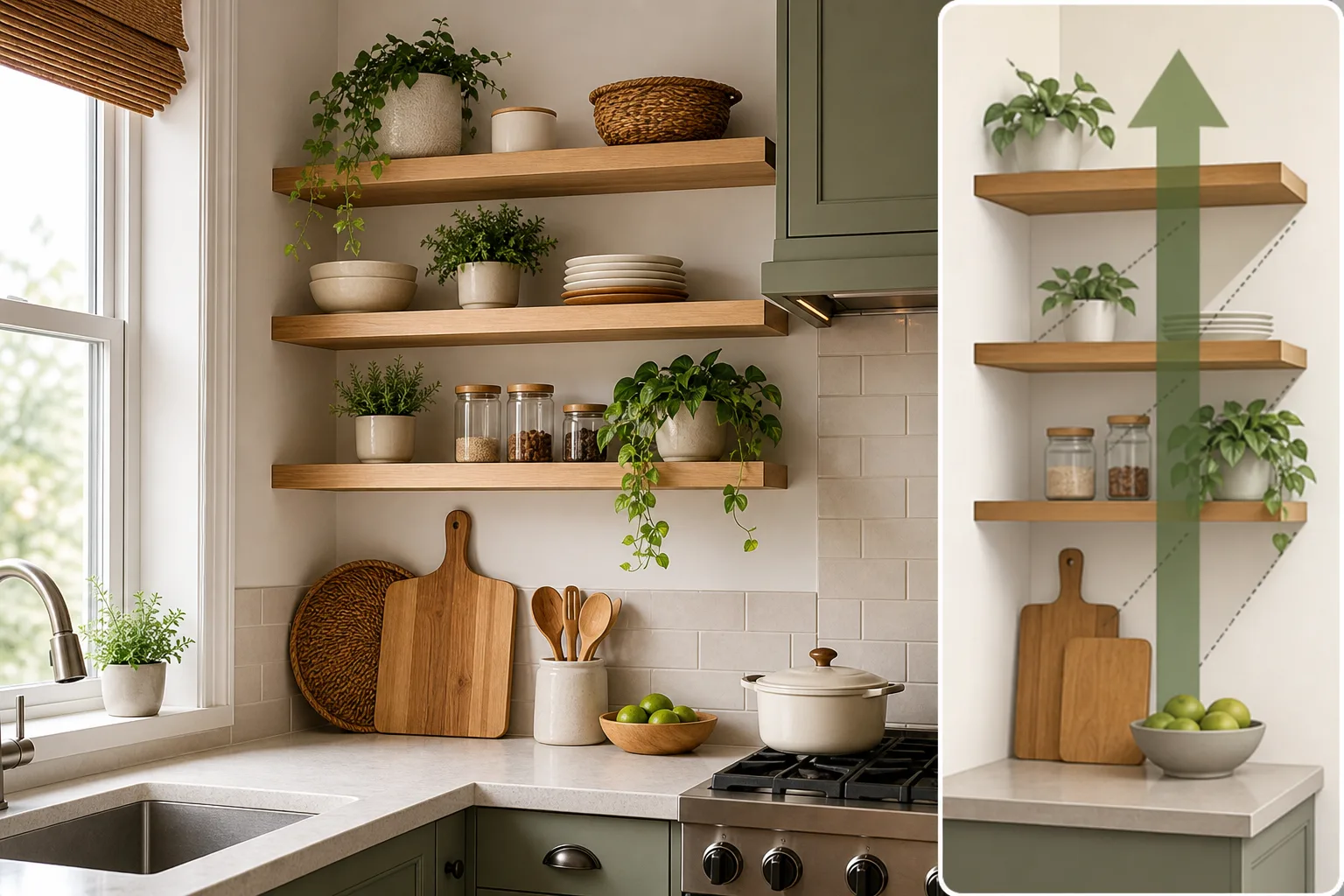 4. Use Floating Shelves to Draw the Eye Up — Kitchen Corner Decor Ideas for Small Spaces