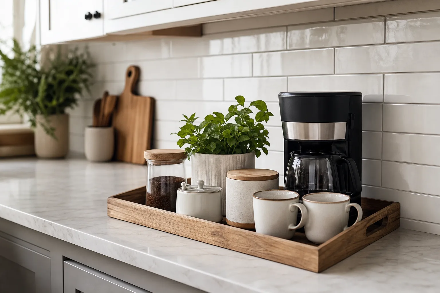5. Create a Contained Coffee or Tea Station — Kitchen Counter Decor Ideas Without Clutter