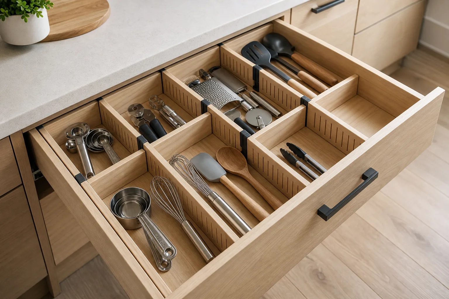 3. Use Adjustable Drawer Dividers for Flexible Storage — kitchen drawer organization ideas