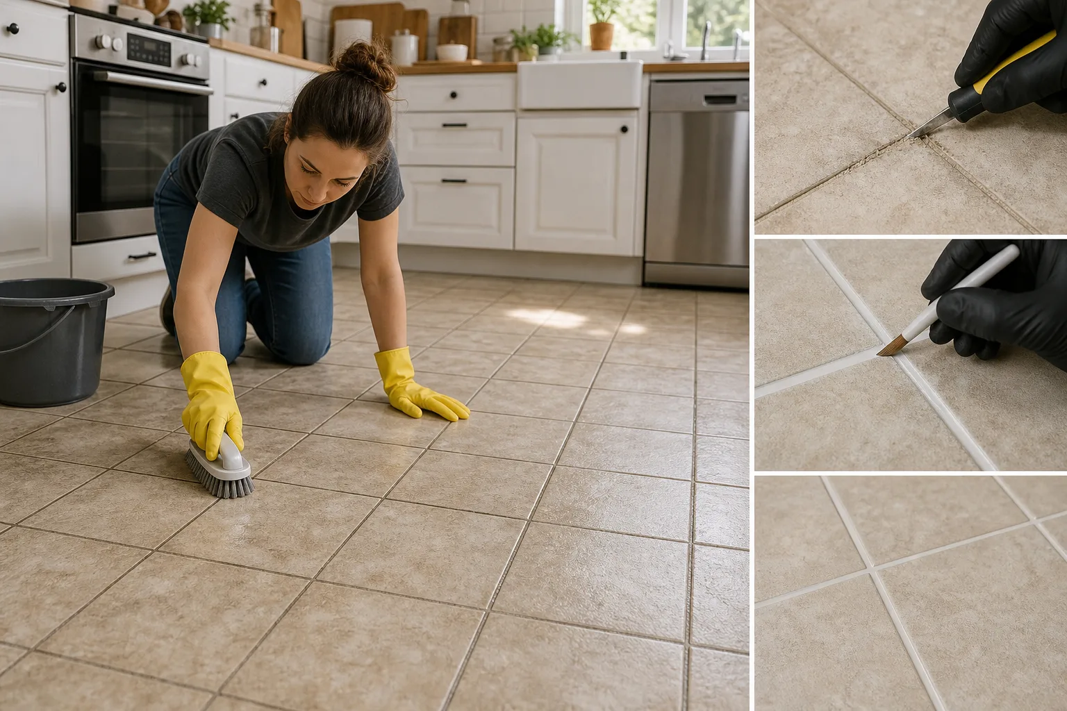 1. Deep Clean, Regrout, and Recolor the Grout — Kitchen Floor Makeover Without Replacing Tile