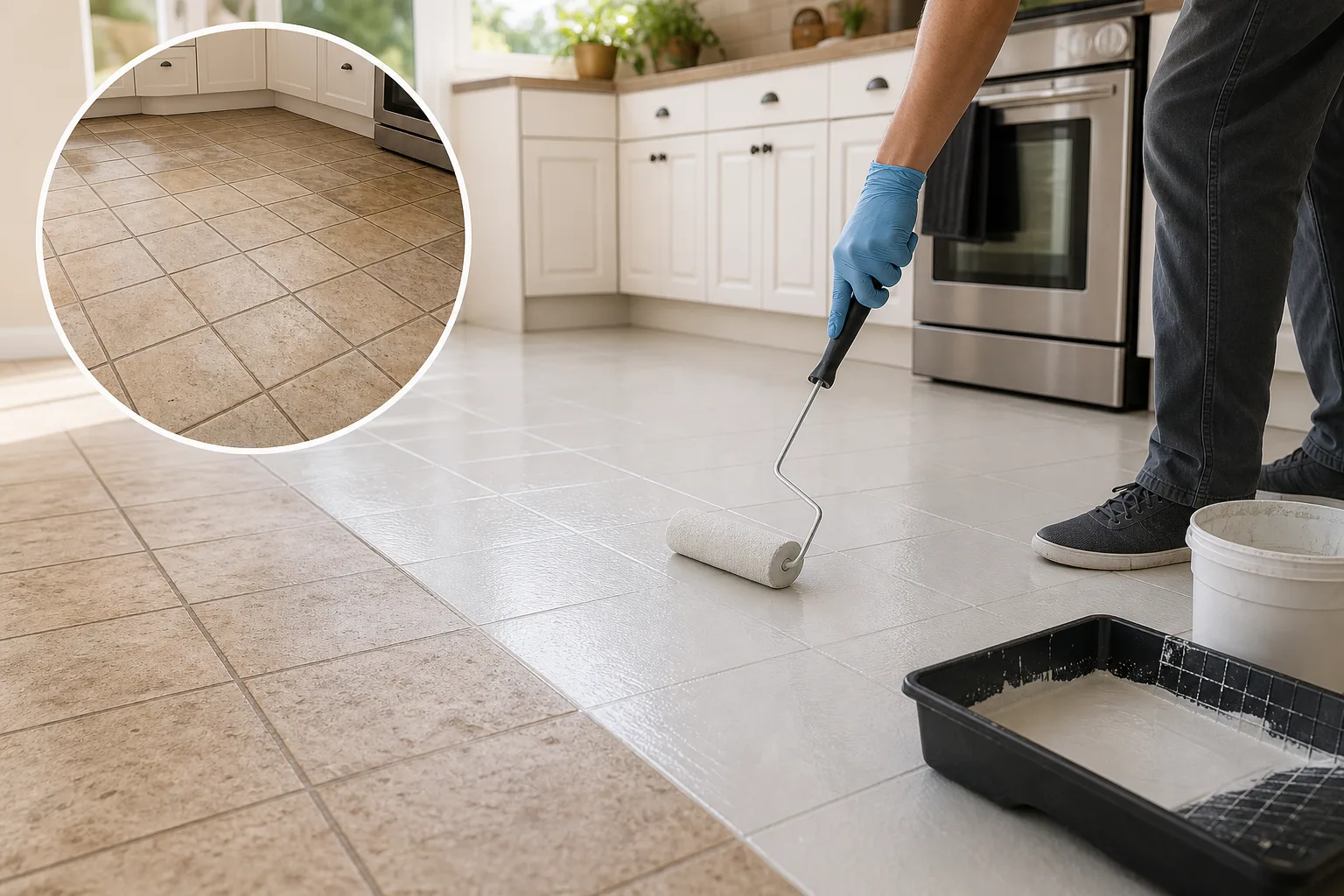 3. Use a Tile Refinishing or Resurfacing Kit — Kitchen Floor Makeover Without Replacing Tile