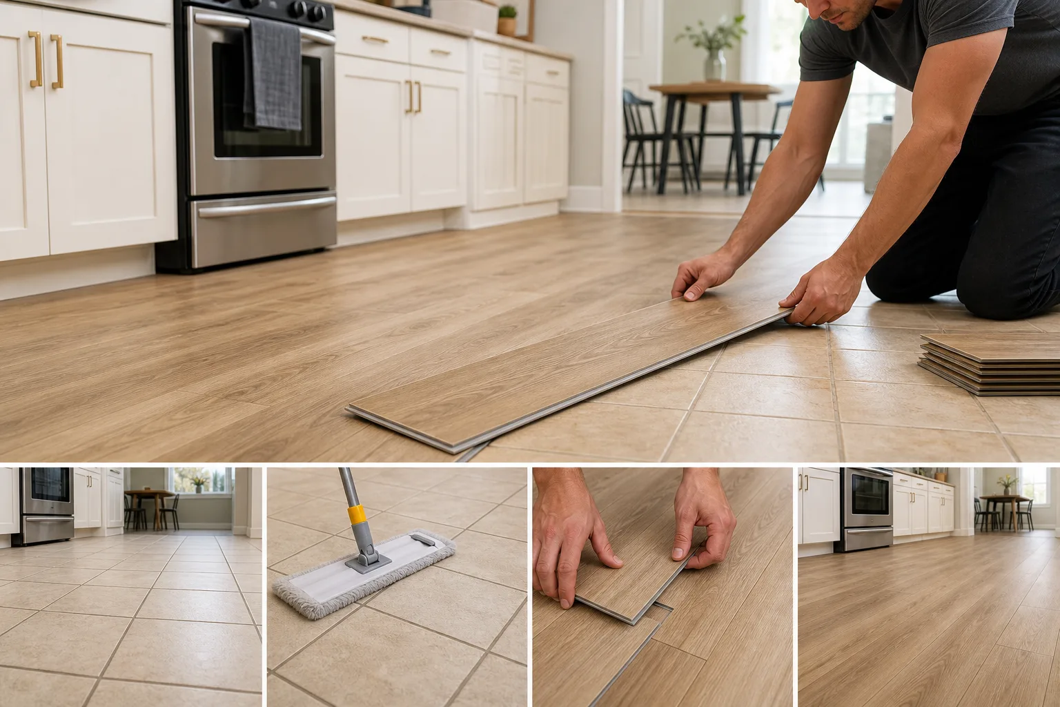 5. Lay Luxury Vinyl Plank or Tile Over Existing Tile — Kitchen Floor Makeover Without Replacing Tile