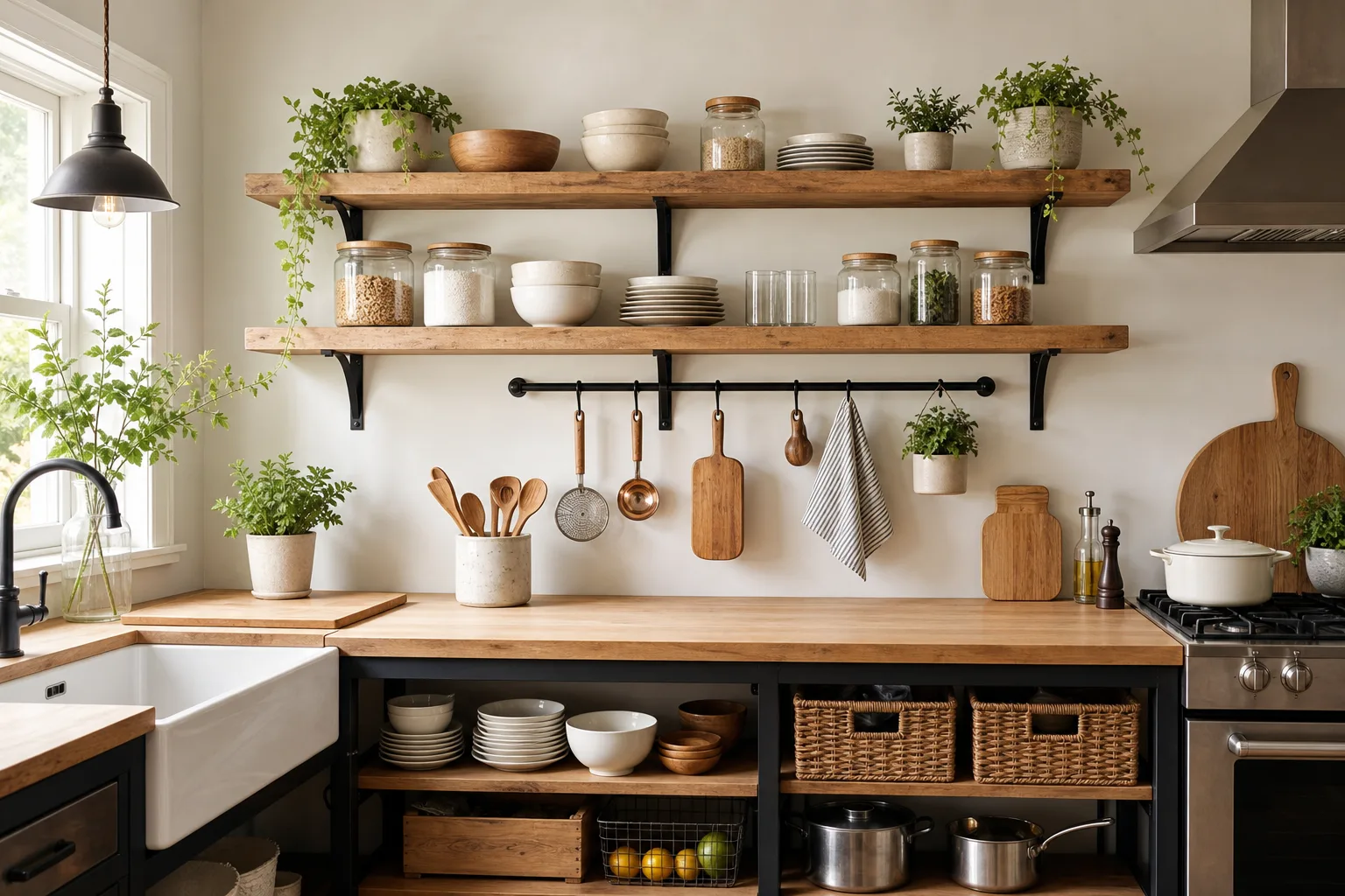 1. Install Open Shelves for Everyday Essentials — Kitchen Storage Ideas Without Cabinets