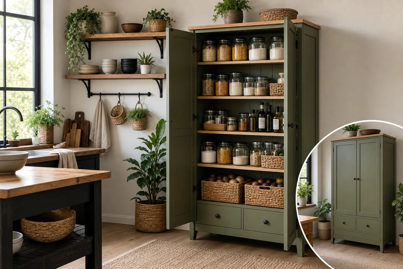 2. Use a Freestanding Pantry Cabinet or Cupboard — Kitchen Storage Ideas Without Cabinets