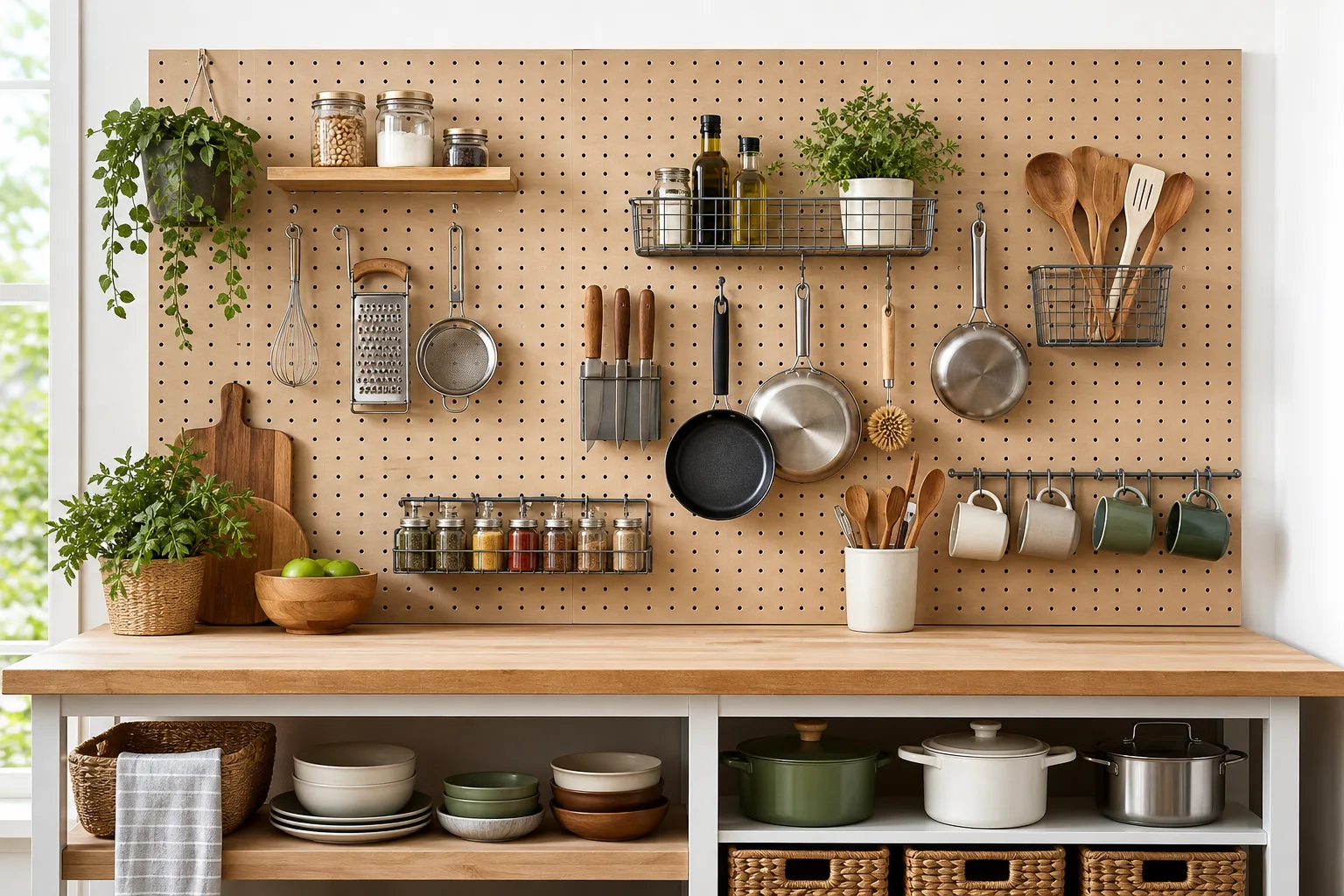 5. Make Use of a Pegboard Wall — Kitchen Storage Ideas Without Cabinets