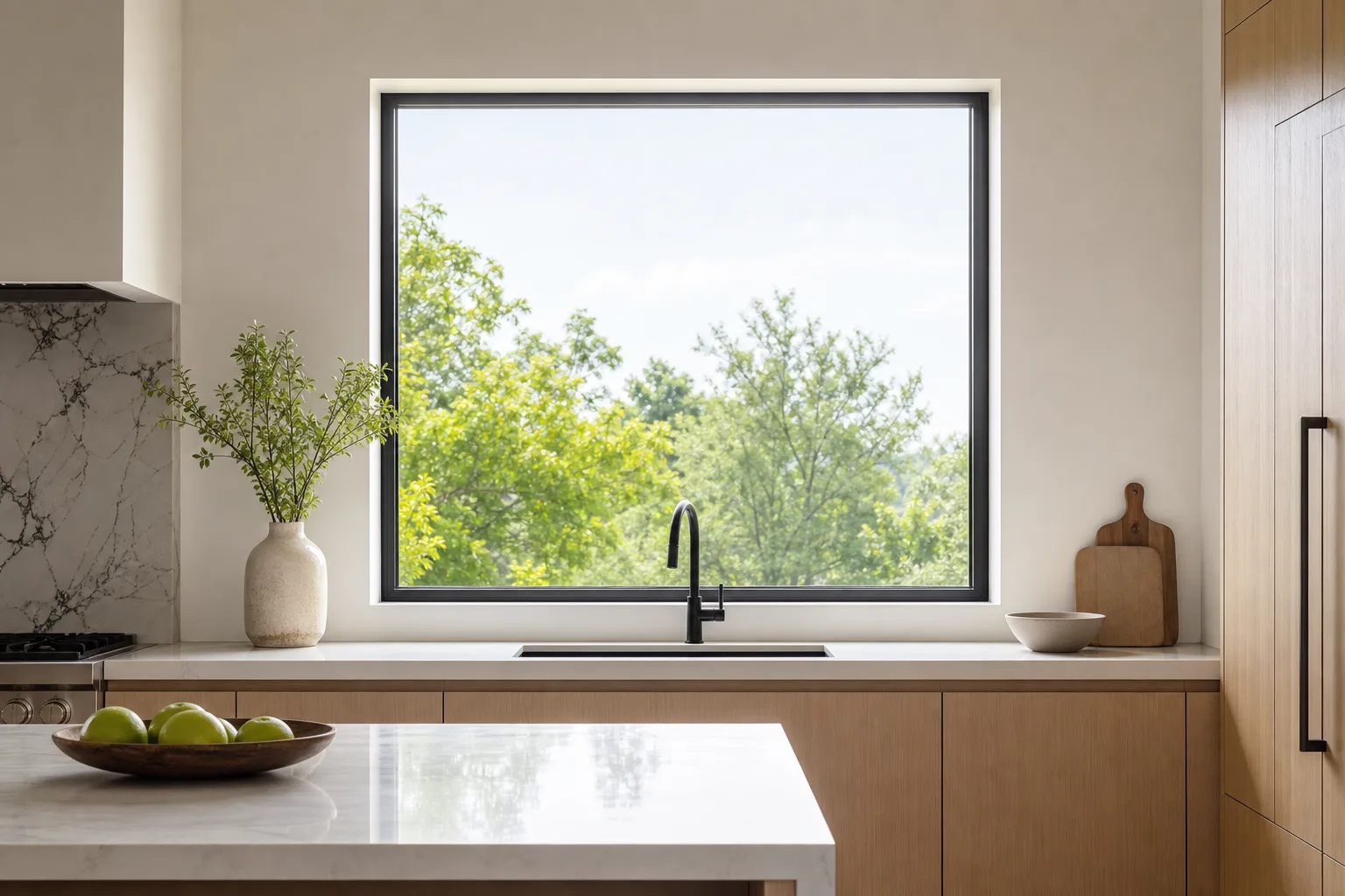 1. Keep the Window Bare for a Clean, Architectural Look — kitchen window ideas