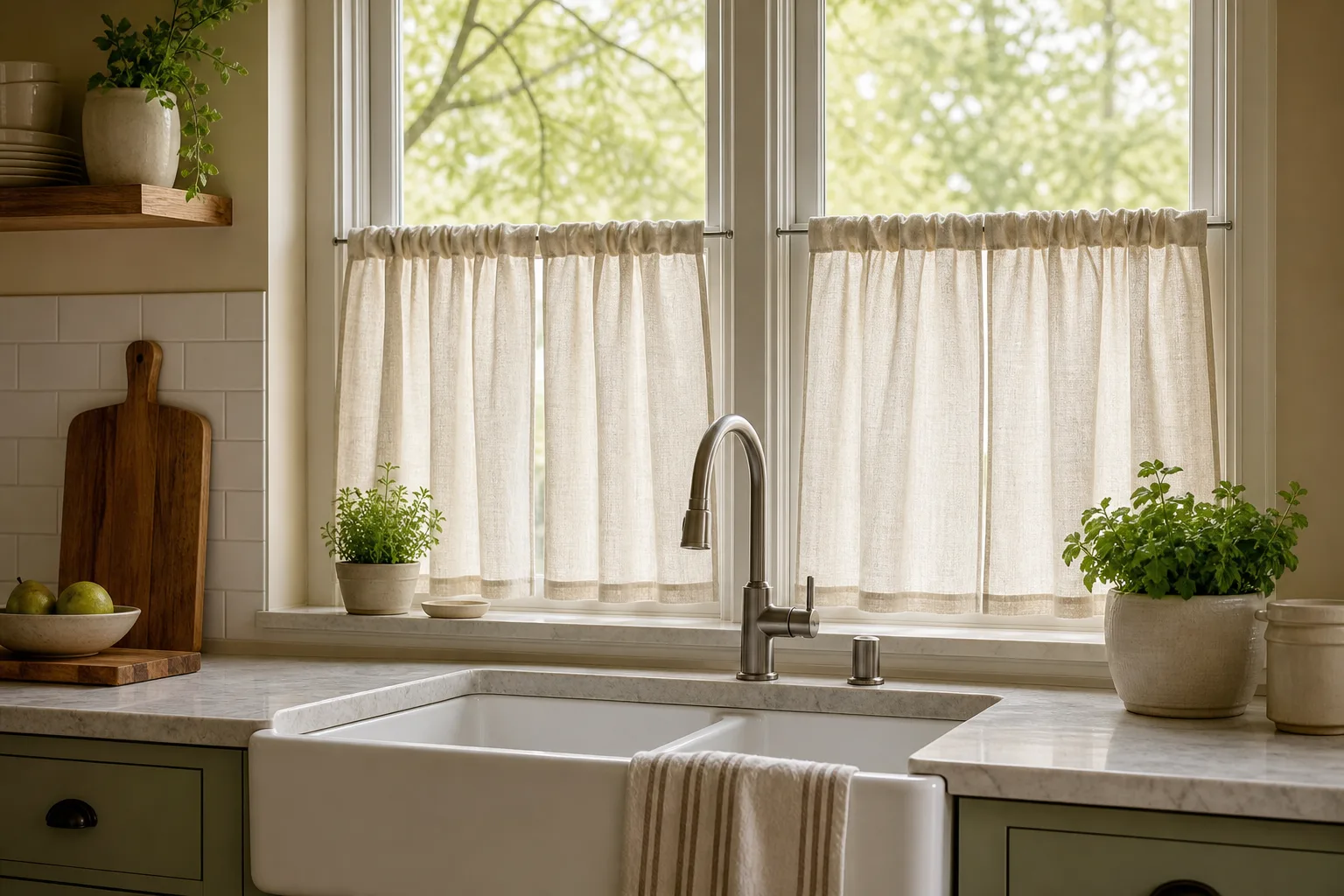 2. Use Cafe Curtains for Soft Privacy — kitchen window ideas