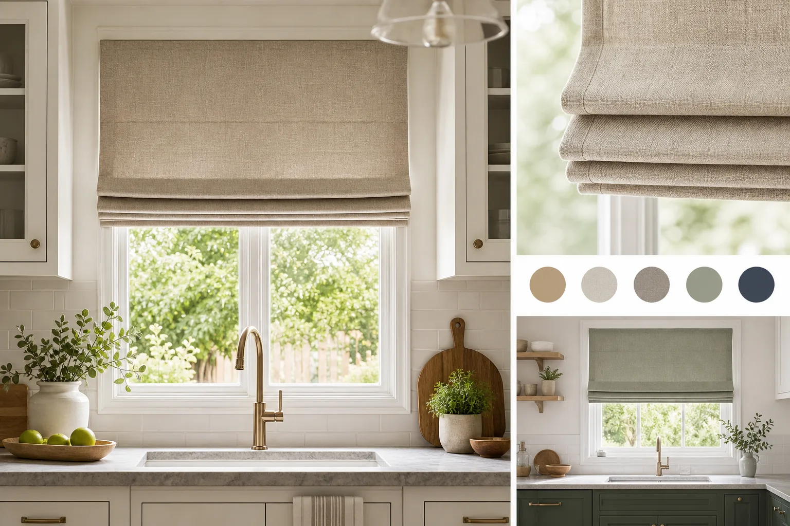 3. Add a Roman Shade for Tailored Warmth — kitchen window ideas