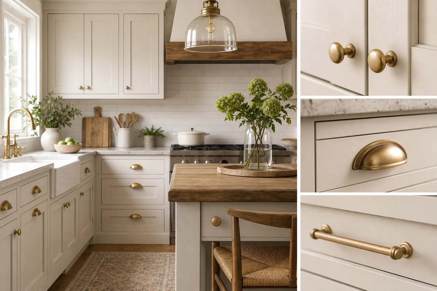 3. Choose Classic Cabinet Hardware With a Fresh Finish — modern farmhouse kitchen decor ideas
