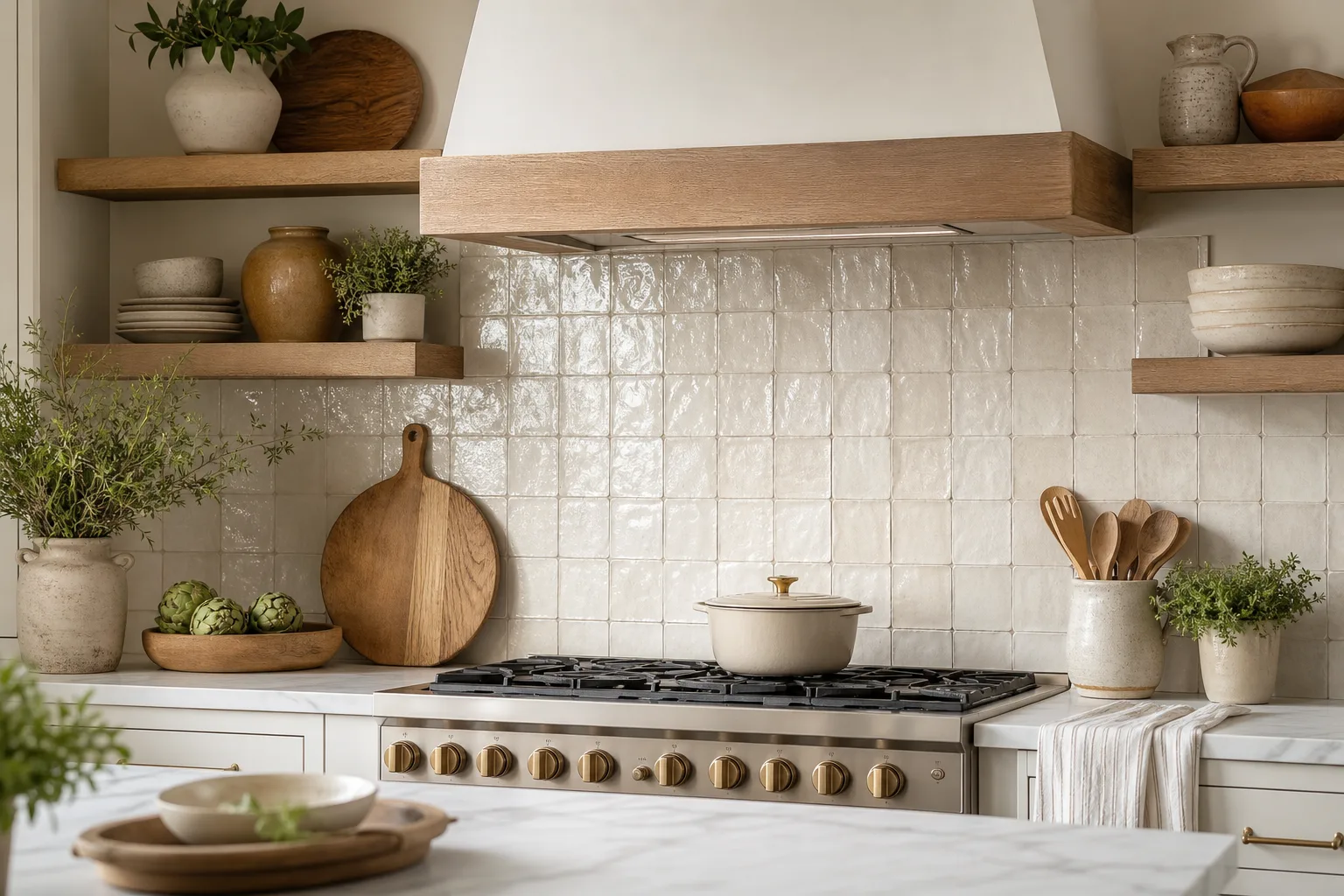 5. Use a Handmade-Look Backsplash — modern farmhouse kitchen decor ideas
