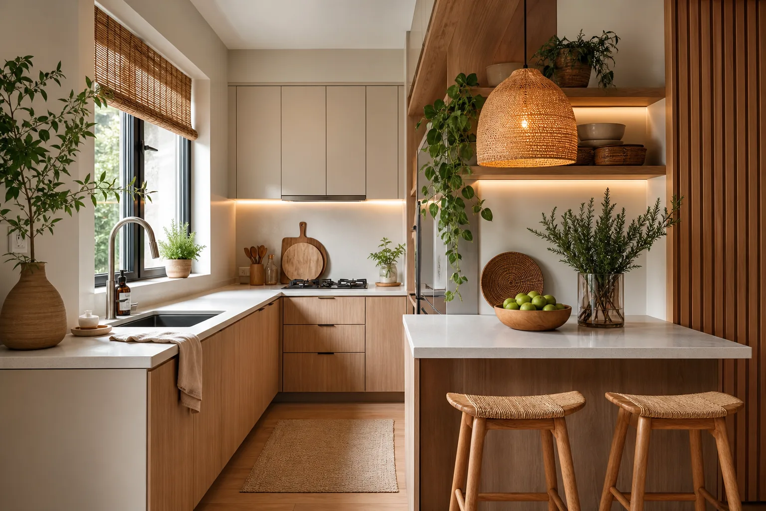 Add Warmth With Natural Materials — modern small kitchen decor ideas