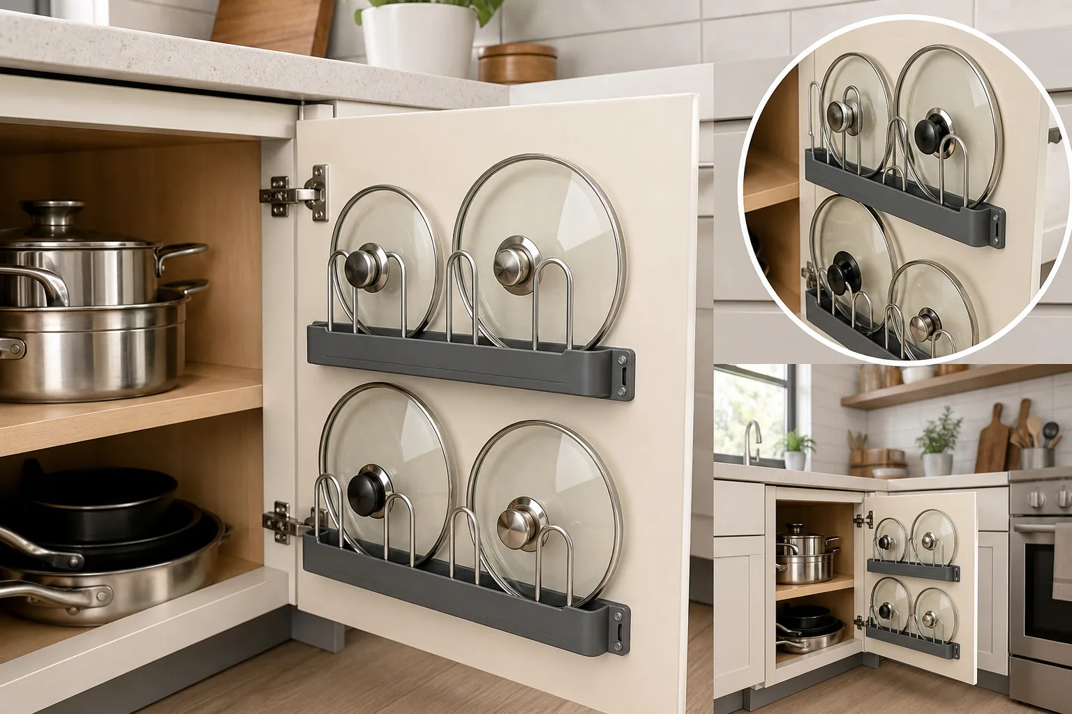 4. Install Lid Organizers Inside Cabinet Doors — Pots and Pans Storage Ideas for Small Kitchens