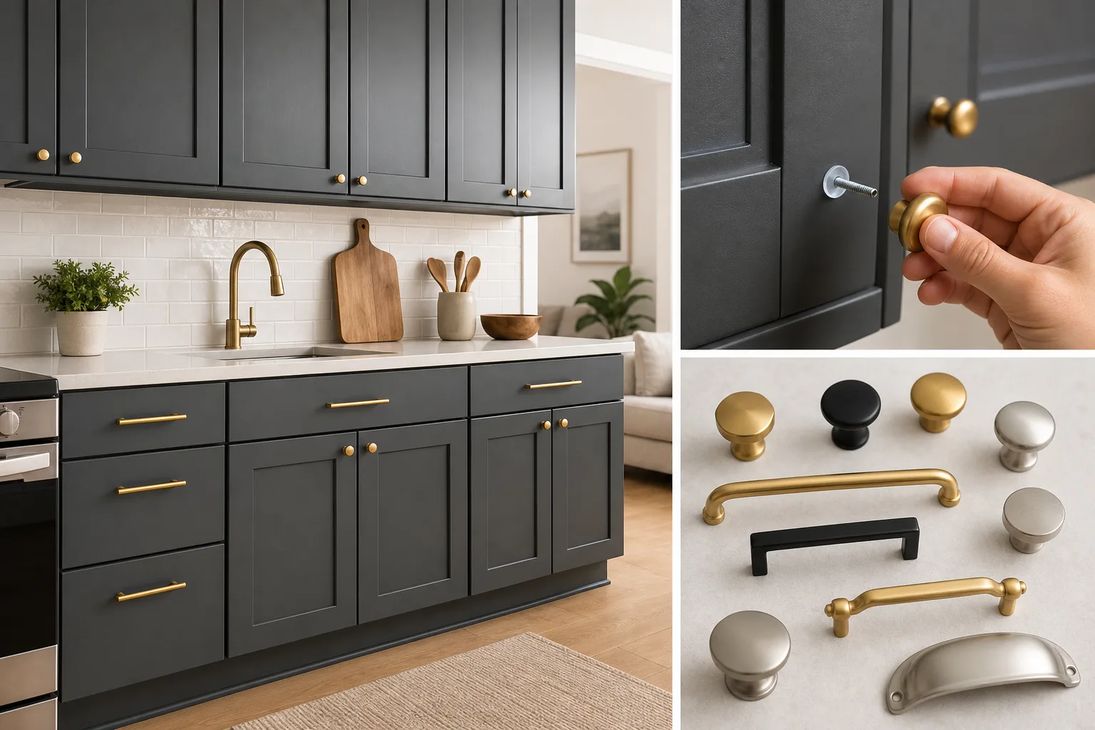 1. Swap Cabinet Knobs and Pulls — Renter Friendly Kitchen Cabinet Makeover Ideas