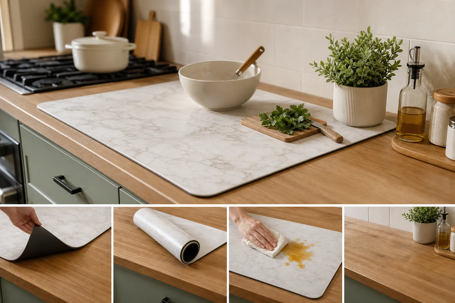 2. Cover a Work Zone With a Removable Countertop Mat — Renter Friendly Kitchen Counter Makeover