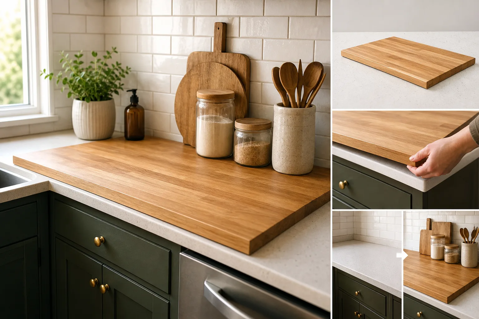 3. Make a Butcher Block Look With a Freestanding Board — Renter Friendly Kitchen Counter Makeover