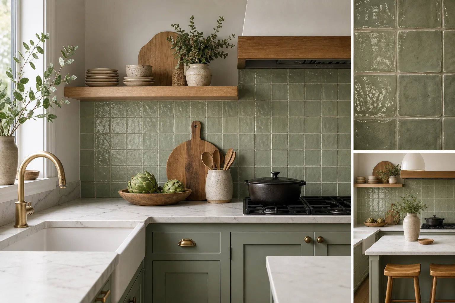 3. Add a Handcrafted-Look Sage Tile Backsplash — Sage Green Kitchen Decor Ideas