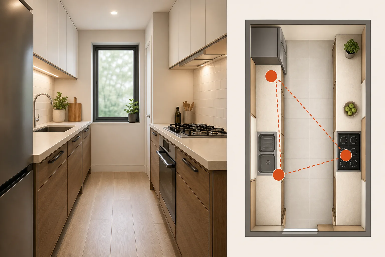 2. Follow a Compact, Practical Work Triangle — Small Galley Kitchen Layout Ideas