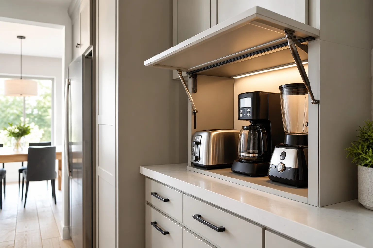 3. Choose a Lift-Up Door for Narrow Aisles — small kitchen appliance garage ideas