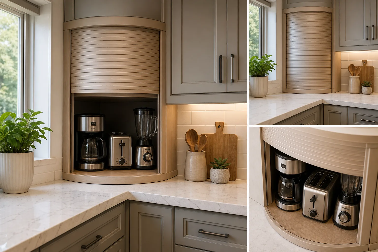 4. Try a Tambour Door for Tight Corners — small kitchen appliance garage ideas
