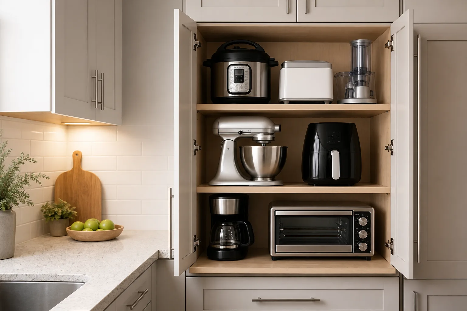 4. Turn One Cabinet into an Appliance Zone — Small Kitchen Appliance Storage Ideas