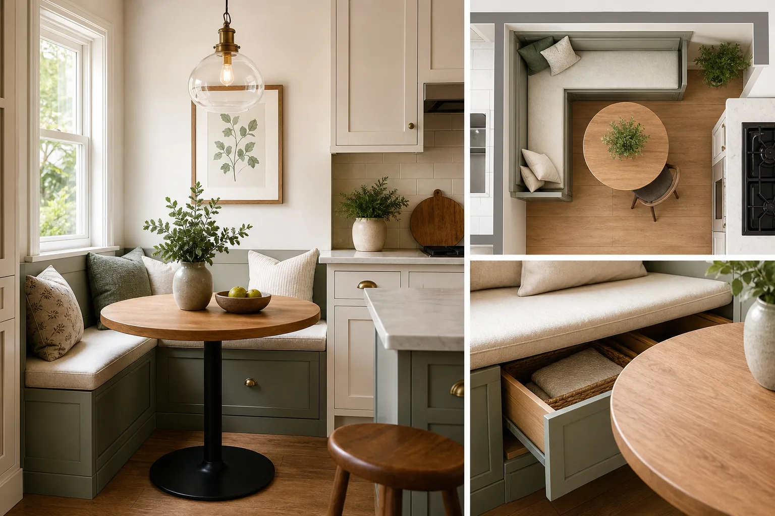 1. Turn a Kitchen Corner Into a Built-In Banquette — small kitchen breakfast nook ideas