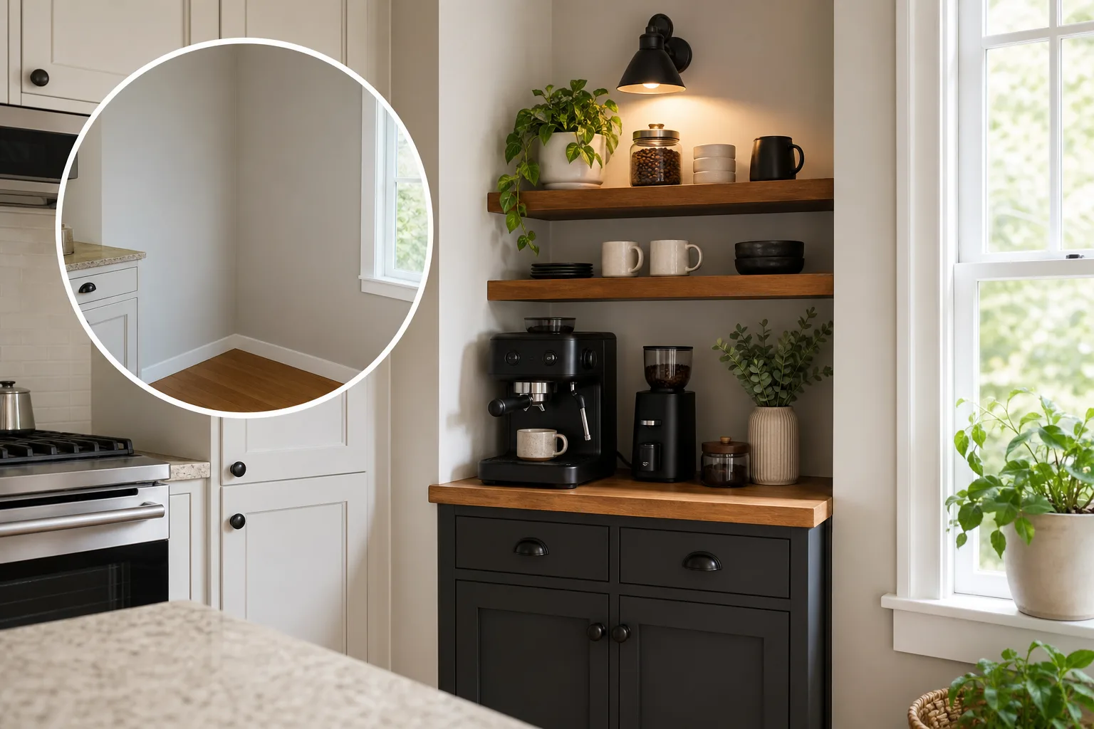 2. Turn an Unused Kitchen Corner Into a Coffee Nook — small kitchen coffee station ideas