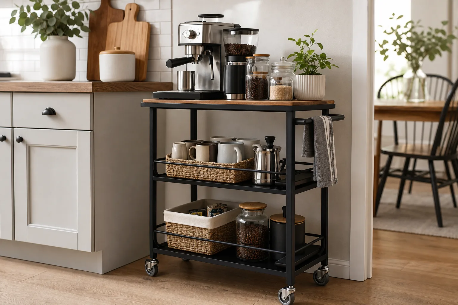 3. Use a Rolling Cart for a Flexible Coffee Bar — small kitchen coffee station ideas