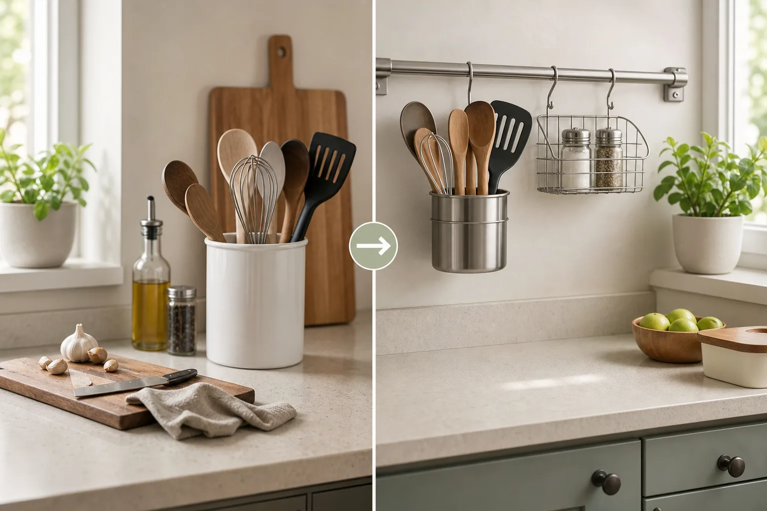 3. Move Utensils Off the Counter When Possible — Small Kitchen Counter Organization Ideas