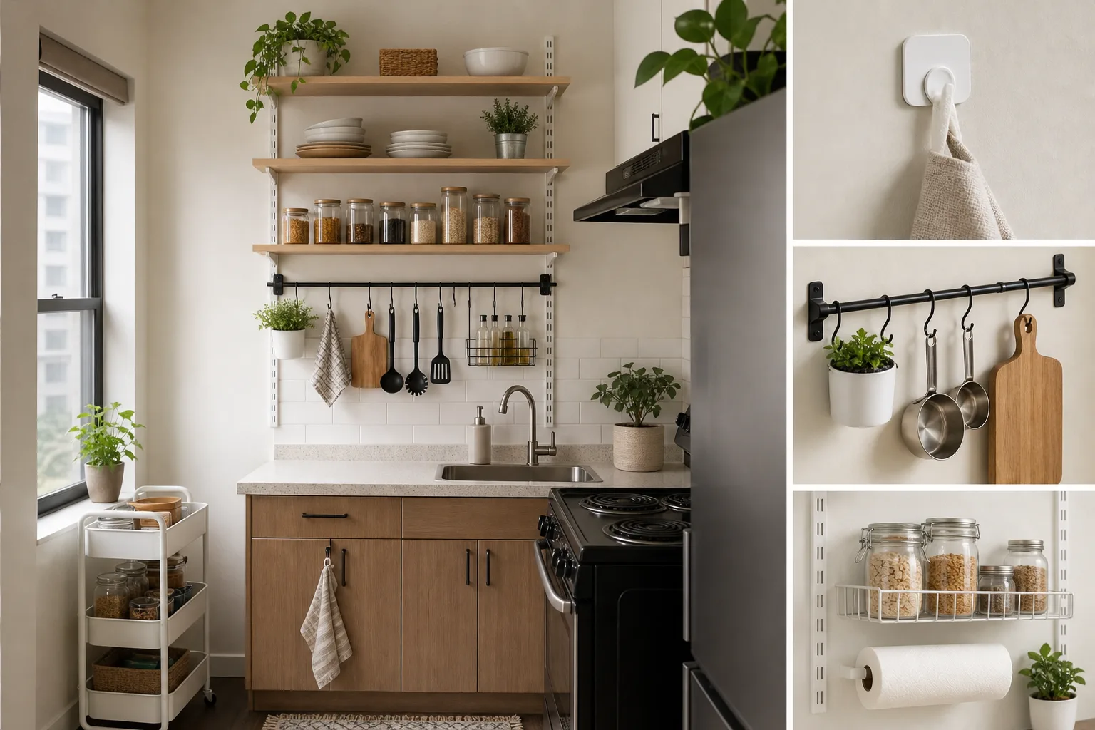 1. Use Vertical Space With Removable Wall Solutions — Small Kitchen Ideas for Apartments on a Budget