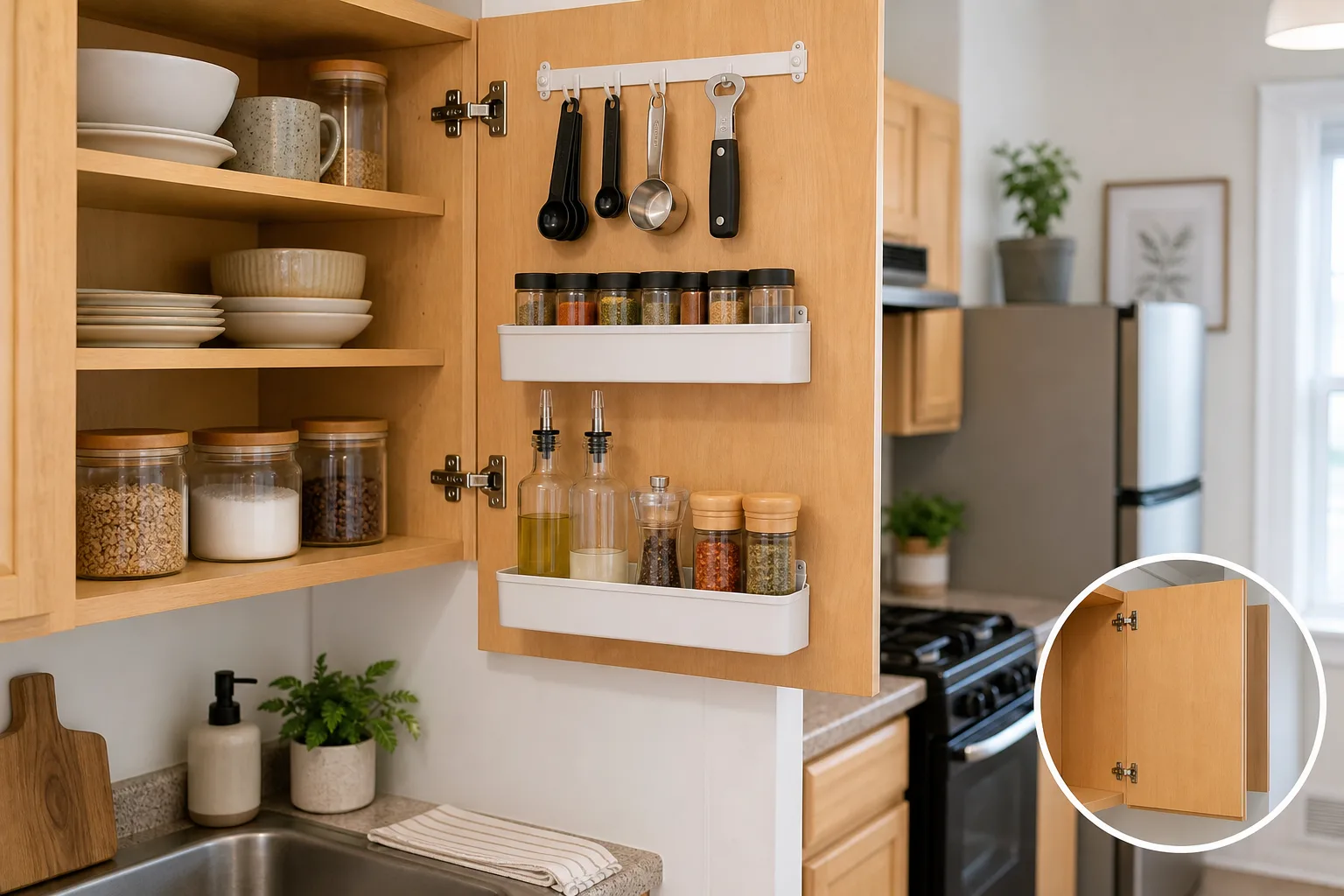 5. Turn the Inside of Cabinet Doors Into Storage — Small Kitchen Ideas for Apartments on a Budget