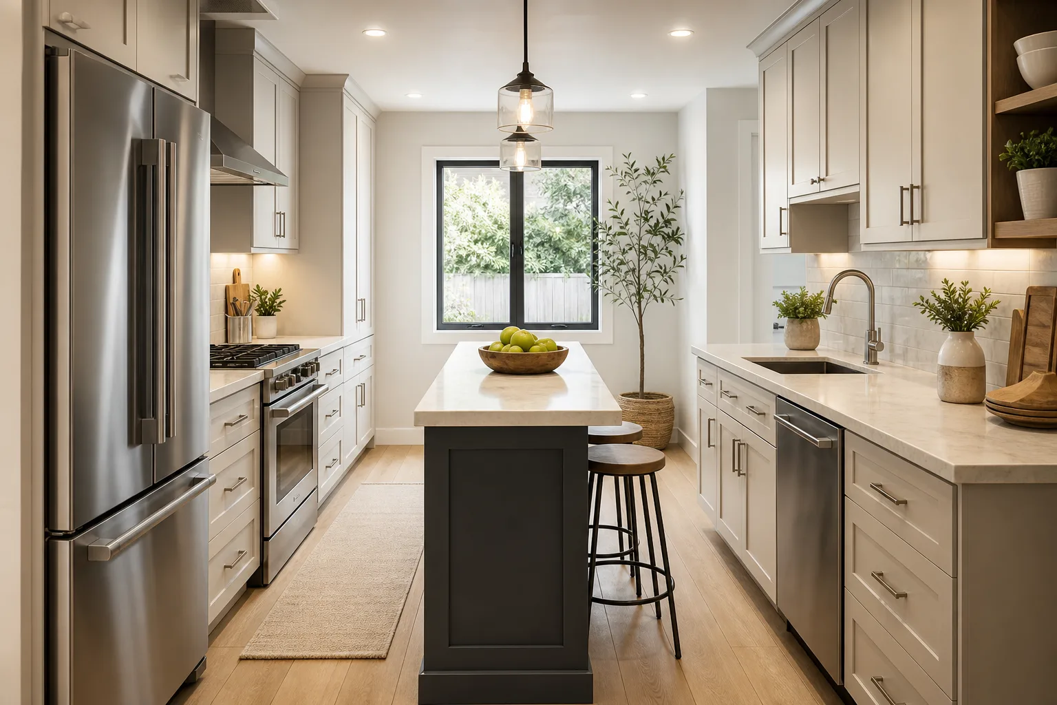 2. Choose a Narrow Island for Galley Kitchens — small kitchen ideas with island
