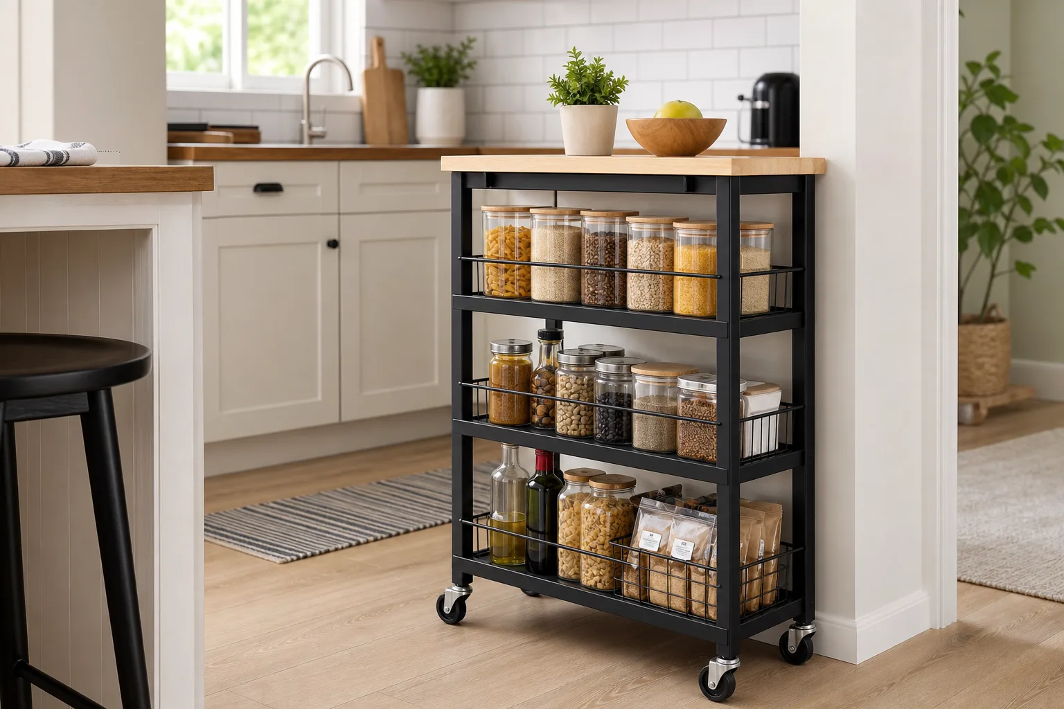4. Make a Rolling Cart Your Mobile Pantry — Small Kitchen Ideas With No Pantry