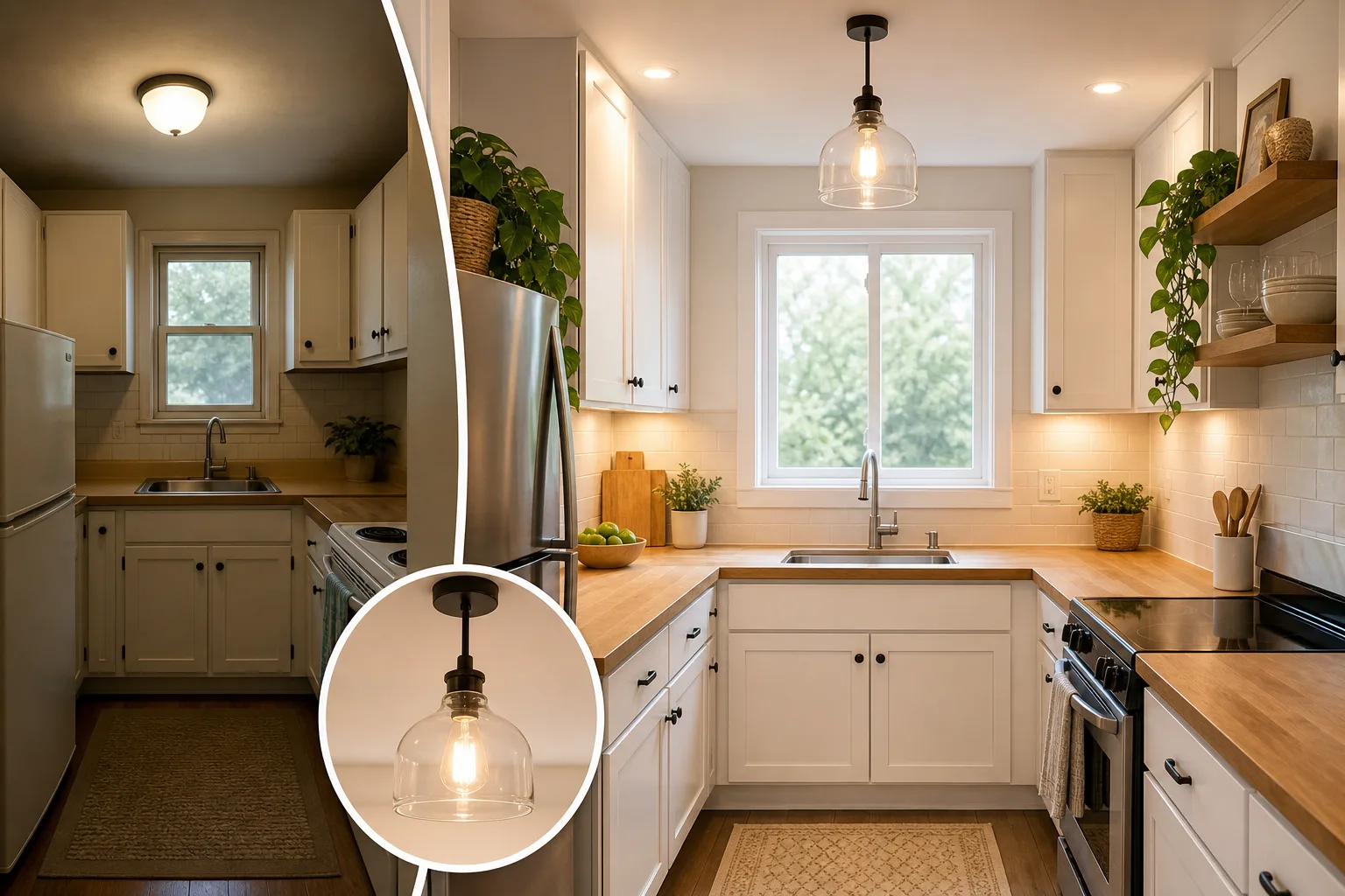 3. Brighten the Kitchen With Better Lighting — small kitchen makeover ideas on a low budget