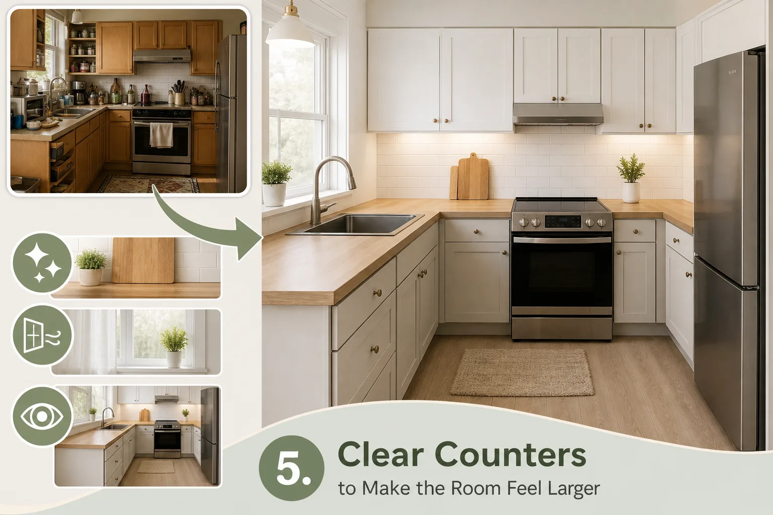 5. Clear Counters to Make the Room Feel Larger — small kitchen makeover ideas on a low budget