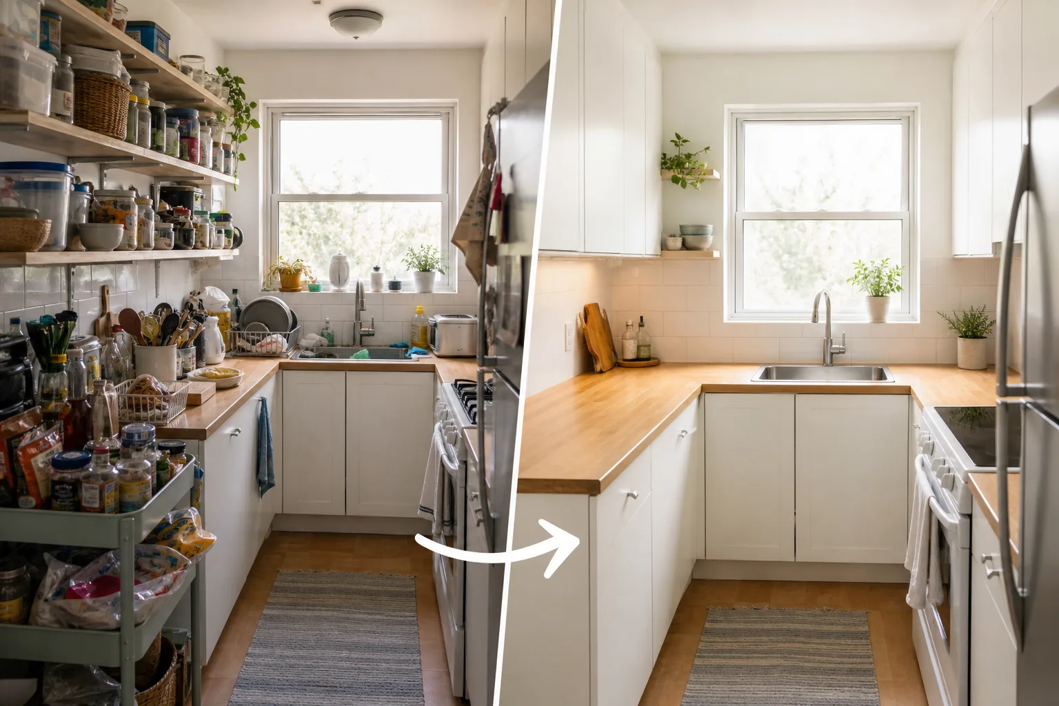 1. Declutter First to Create Instant Visual Space — Small Kitchen Makeover on a Budget