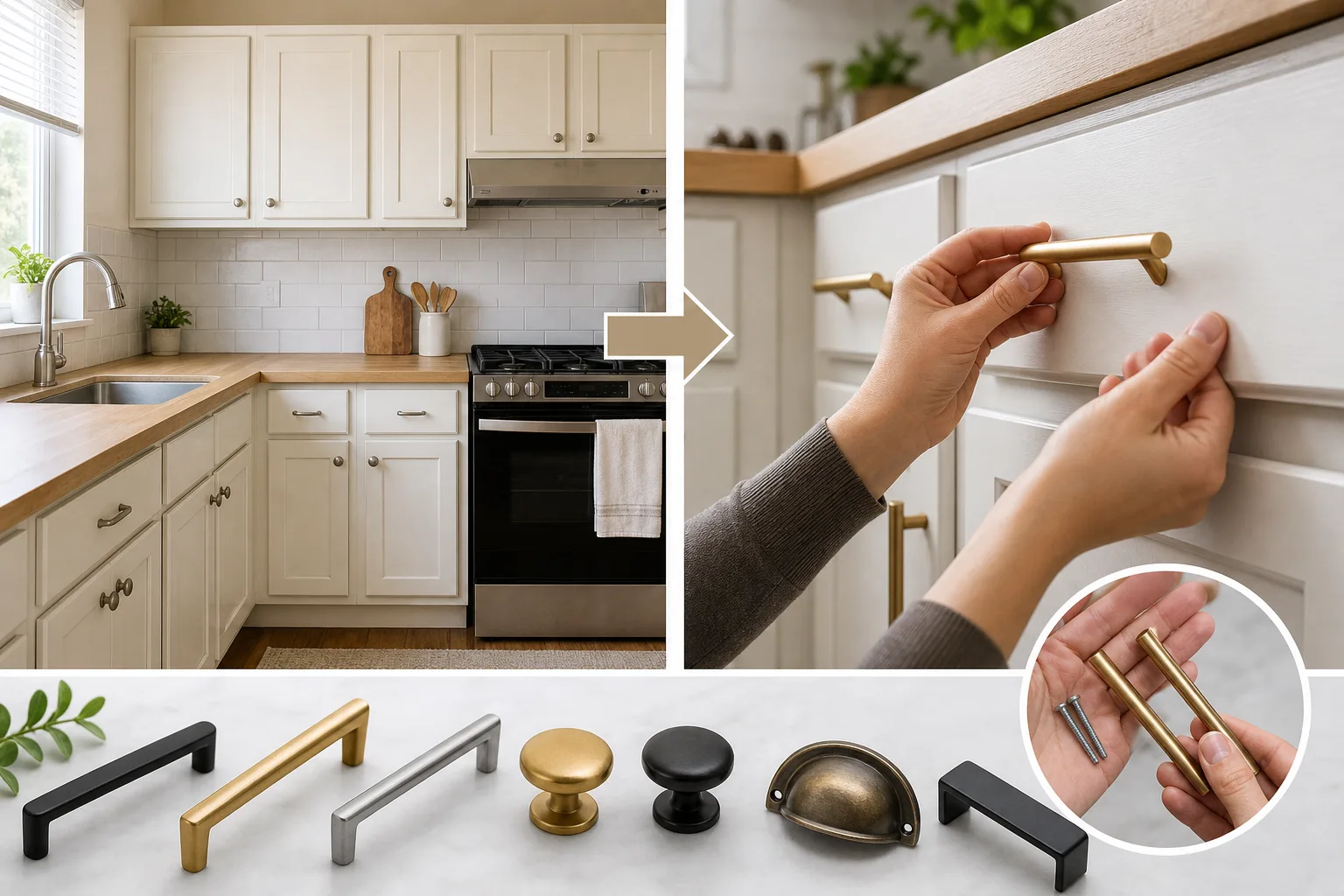 3. Replace Hardware for a Custom Look — Small Kitchen Makeover on a Budget