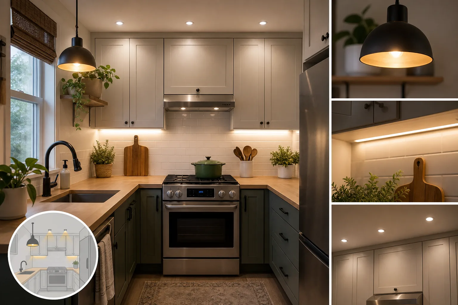 4. Upgrade Lighting in Layers — Small Kitchen Makeover on a Budget