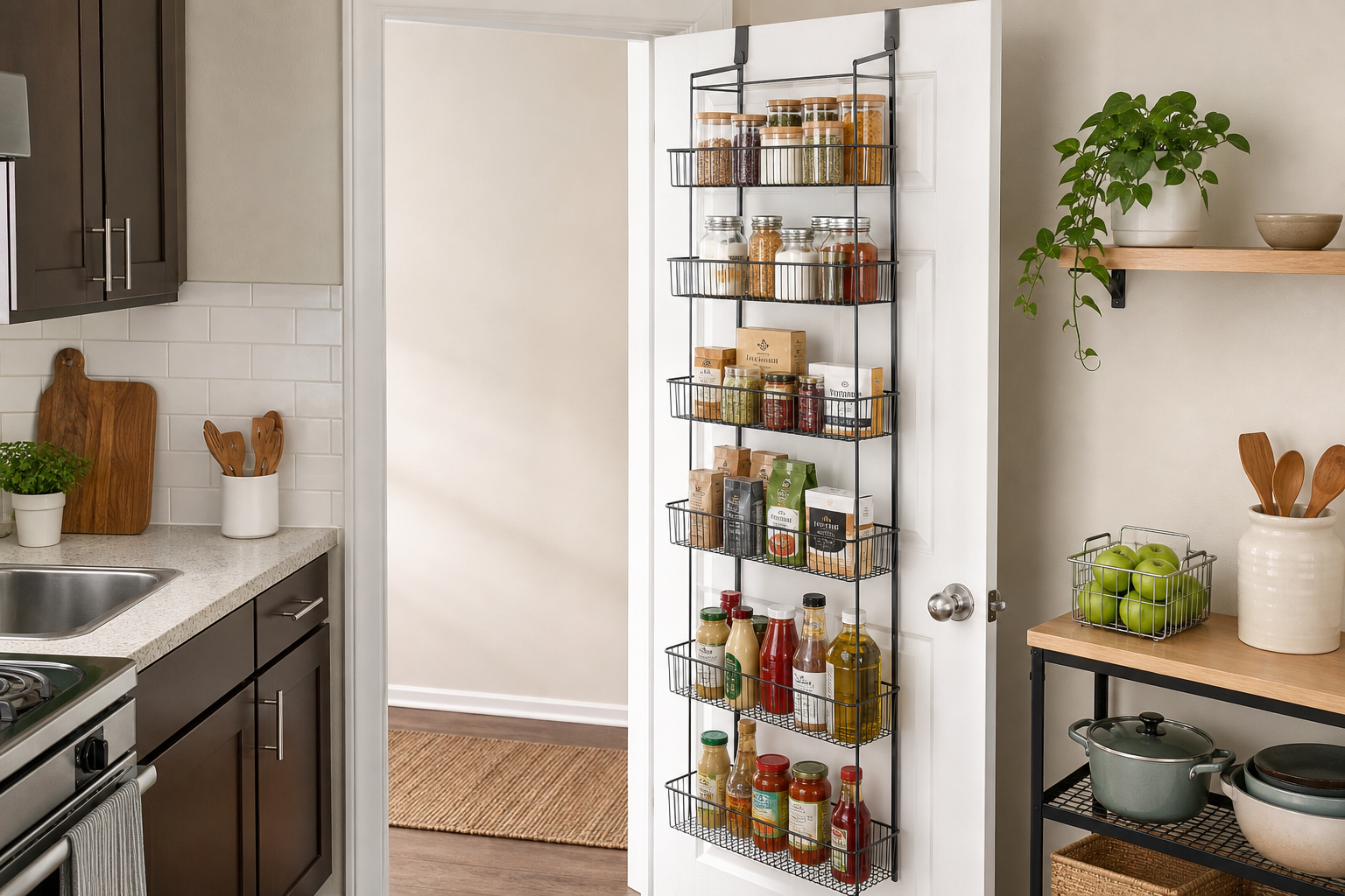 2. Use an Over-the-Door Pantry Organizer — small kitchen storage ideas for renters