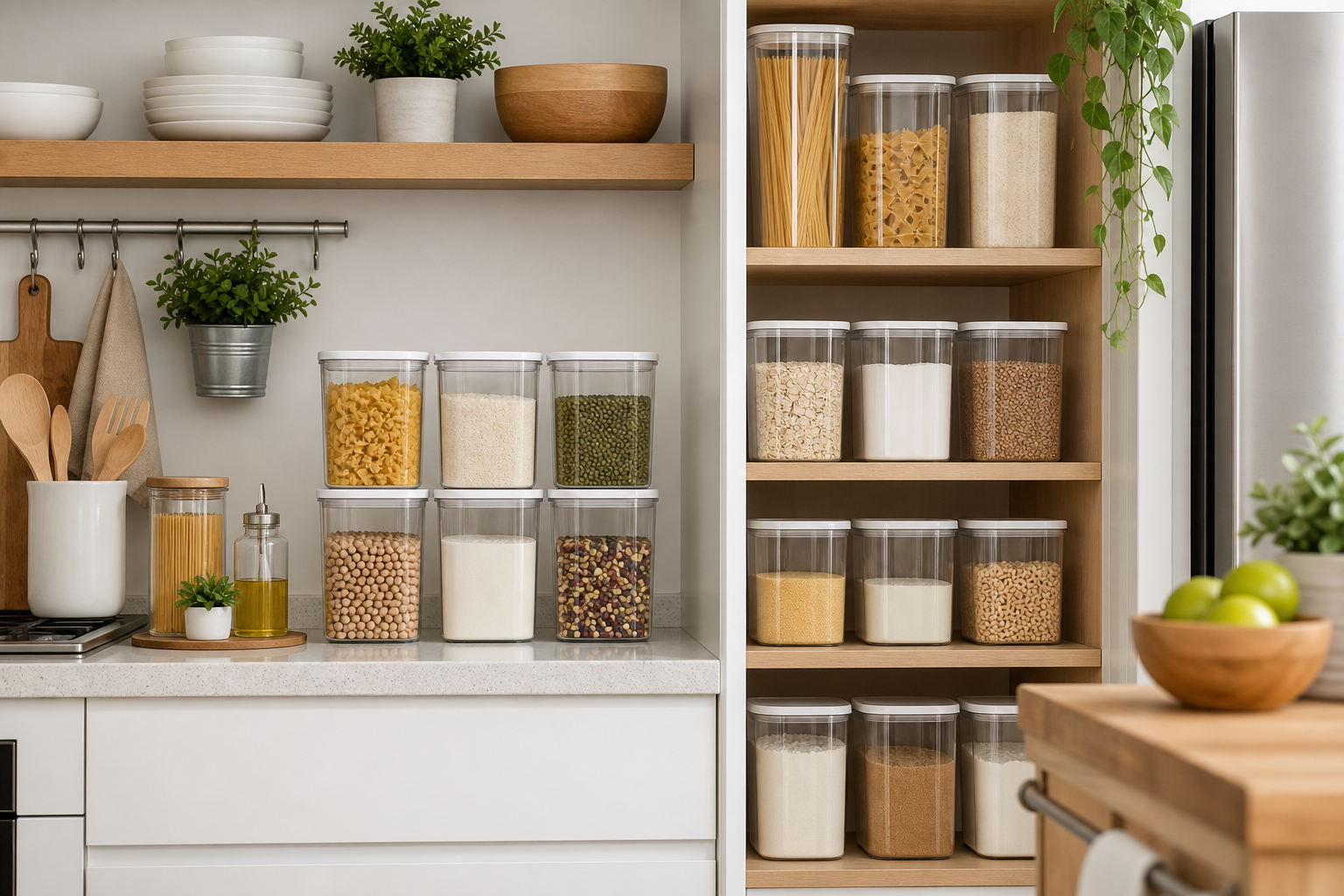 2. Use Clear Containers for Dry Goods — small kitchen storage ideas without a pantry