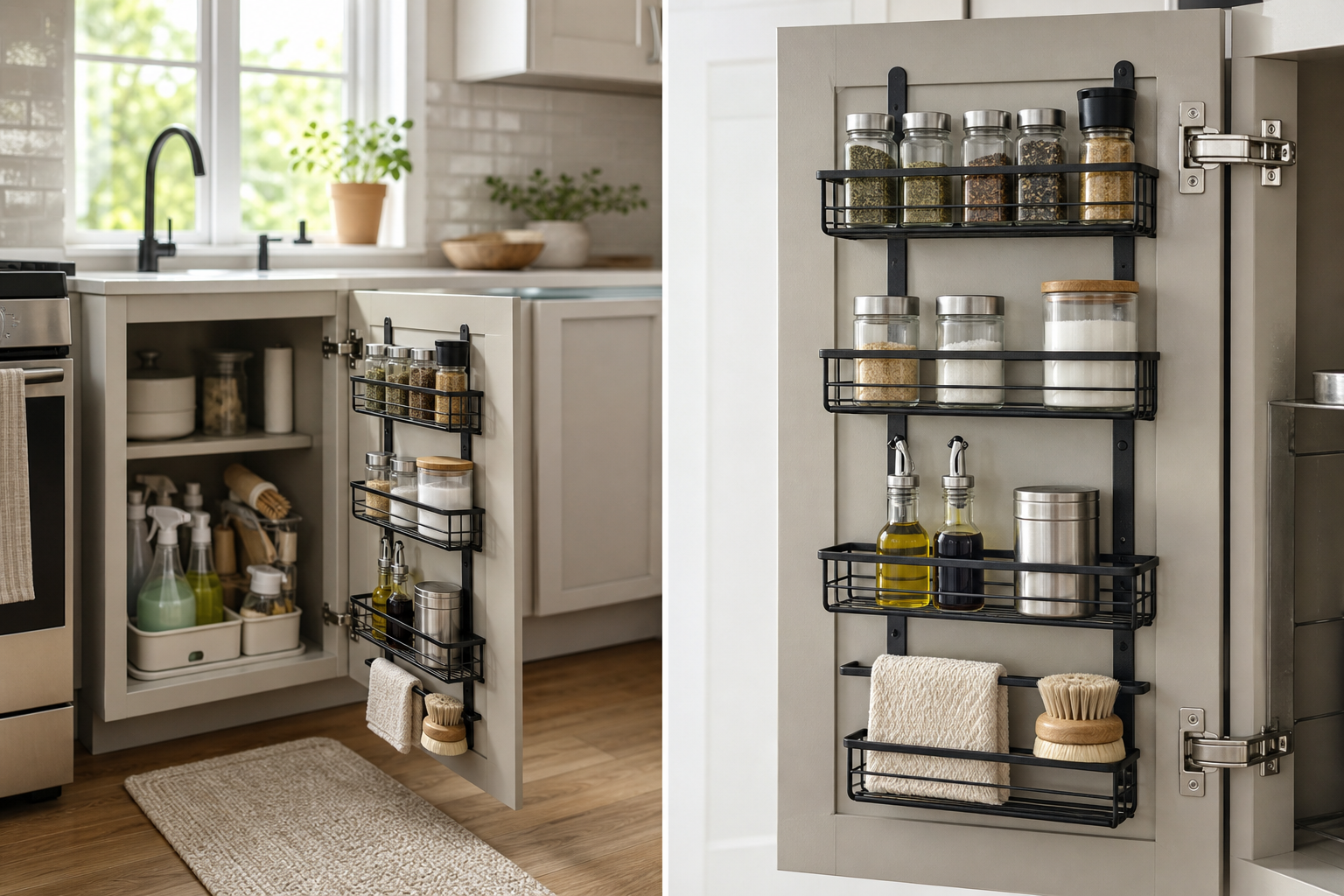 4. Turn Cabinet Doors Into Storage Space — small kitchen storage ideas without a pantry
