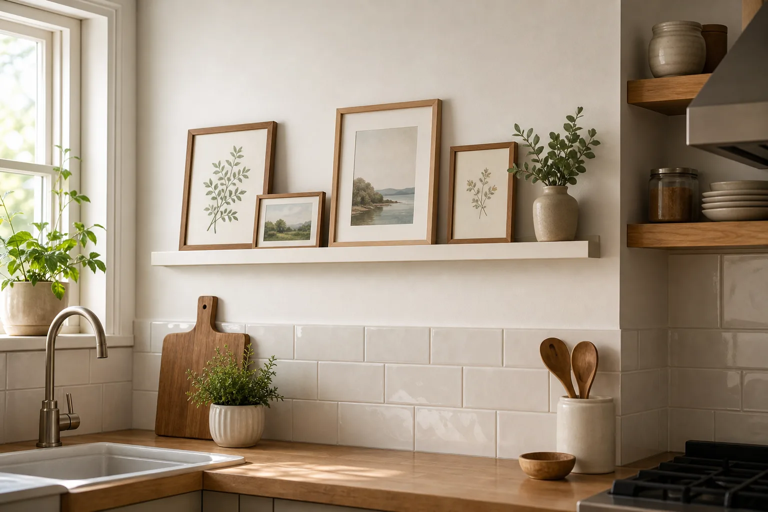 2. Create a Narrow Picture Ledge — Small Kitchen Wall Decor Ideas