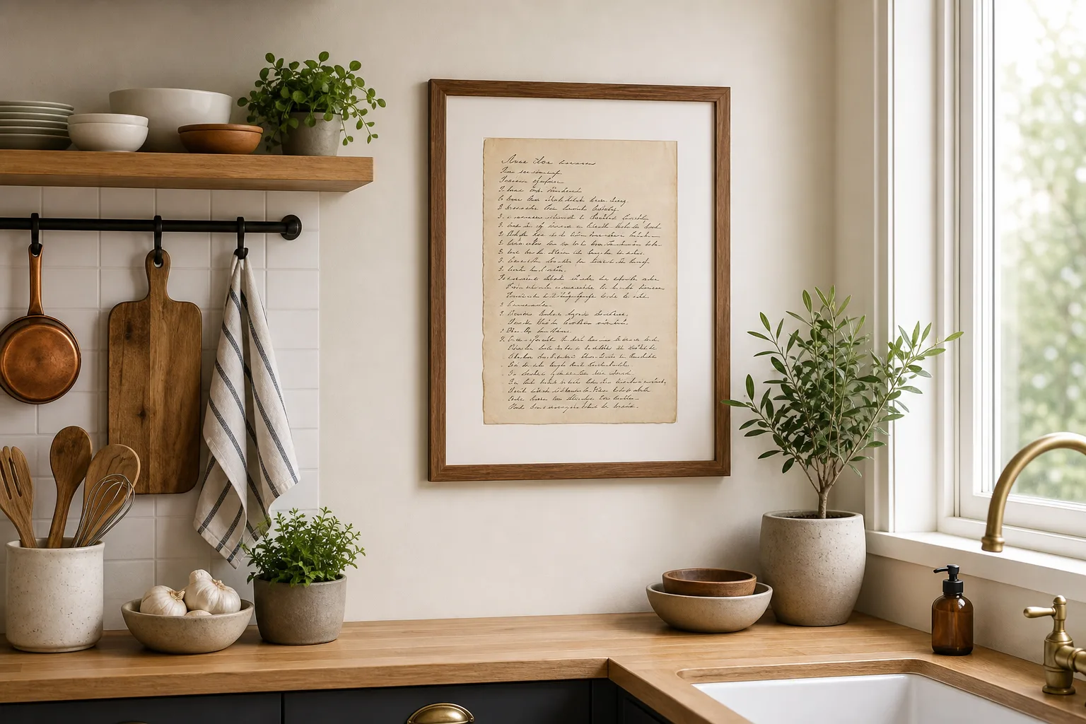 3. Use a Framed Recipe or Family Handwriting — Small Kitchen Wall Decor Ideas